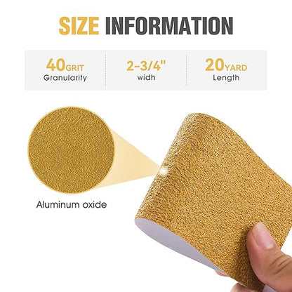 S SATC 40 Grit PSA Longboard Sandpaper 20 Yard Long Continuous Roll, 2-3/4" Wide Self Adhesive Stickyback Sanding Sheets for Automotive, Hand Sanding Blocks,Woodworking, Metal, Plastic
