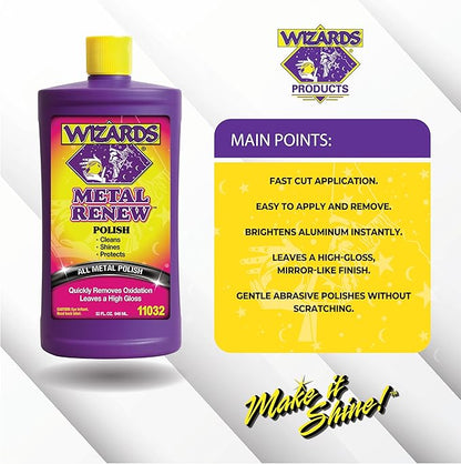 Wizards Metal Polish Cream Metal Renew - Cleans, Shines and Protects All Metals - Cream Fast-Cut Polish and Stainless Steel Cleaner - High Gloss Metal Polish - 32 oz