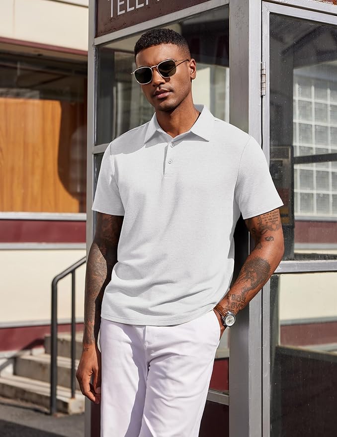 COOFANDY Mens Polo Shirts Short Sleeve Casual Summer Polo Tee Classic Collared Golf Stylish Tops