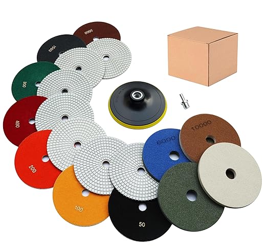 Waies 11 PCS 6 Inch Diamond Polishing Pads Kit Wet/Dry 50-10000 Grit for Concrete,Stone Edge,Granite,Tile,Marble, Rock,Countertop,Quartz,for Drill Grinder Polisher