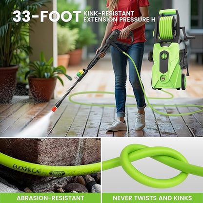 Pressure Cleaner 5000PSI Power Cleaners Powered with 33ft Pressure Hose, 4 Nozzle and Foam Cannon, powerCleaners for Home, Cars, Fences, Patio, Green