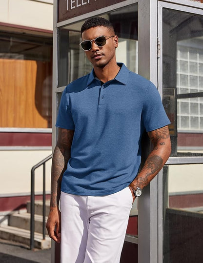 COOFANDY Mens Polo Shirts Short Sleeve Casual Summer Polo Tee Classic Collared Golf Stylish Tops