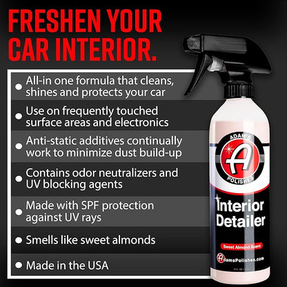 Adam's Polishes Interior Detailer 16 fl. oz (Sweet Almond) - Total Car Interior Cleaner, Protectant & Dressing | All Purpose Cleaner & Leather Conditioner | Vinyl, Dashboard, Screen, Seat Cleaner
