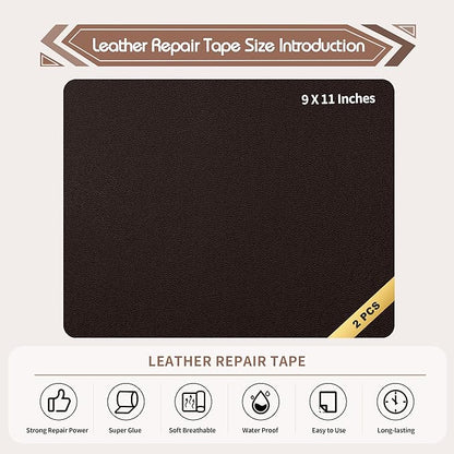 KING MOUNTAIN Leather Repair Patch,2 Packs 9 x 11 Inches self Adhesive Leather Repair Tape for Damaged Leather Furniture, Sofa Seating,Car Seats, Leather Goods（Fine Grained Dark Brown）