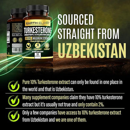 Turkesterone 840 mg – Natural Testosterone Support - 100% Pure Turkesterone Supplement for Men & Women - Ajuga Turkestanica Extract - Made in USA & 3rd Party Tested for Strength, Energy & Vitality