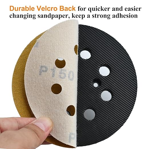 Aiyard 5-Inch 8-Hole Hook and Loop Sanding Discs 150-Grit Random Orbit Sandpaper, 100-Pack