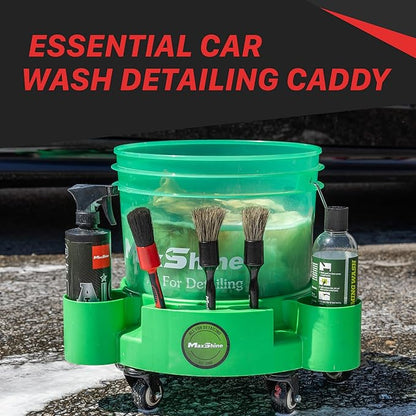 Maxshine 5 Gallon Universal Rolling Bucket Dolly (Red) | Heavy-Duty Detailing Bucket Cart with 5 Wheels & 2 Locking Casters | Mobile Organizer for Compounds, Brushes & Car Wash Supplies