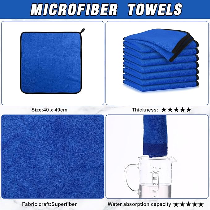 Tallew 80 Pcs Microfiber Towels 16 Inch x 16 Inch Microfiber Cloth Car Drying Towels for Cars Washing Polishing Office Windows Cleaning Household Supplies (Blue)