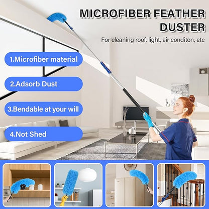 30 Foot High Reach Cleaning Kit with 6-24FT Telescoping Pole - High Ceiling Dusting and Window Cleaning Kit, Cobweb Duster, Window Washer & Squeegee, Fan Duster and Feather Duster