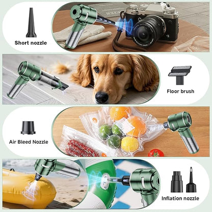 AQSFLA Car Vacuum Portable Cordless 22000PA High Power Handheld Mini Vacuum Cleaner Rechargeable Foldable with Brushless Motor Air Blower Duster Pump for Car Home Office Pet (Green)