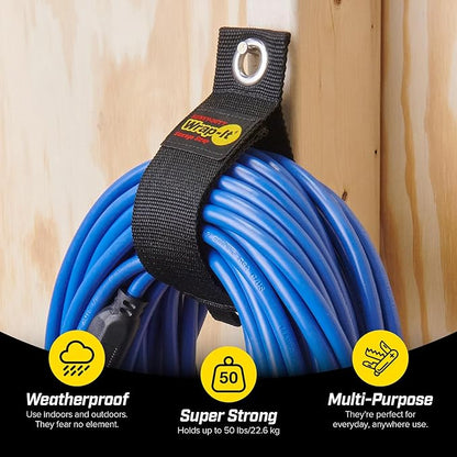 Heavy-Duty Wrap-It Storage Straps, 17-inch (6 Pack) - Extension Cord Organizer, Storage, Cord Straps, Cable Straps for Hoses, Rope, RV, Workshop, Boat, Tools, and Garage Wall Storage and Organization