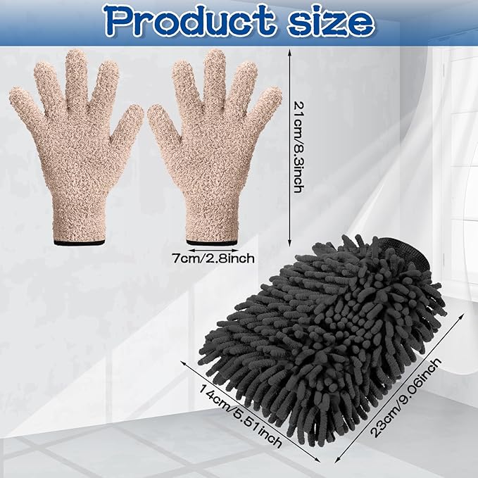 Potchen 6 Pcs Microfiber Dusting Mitt Gloves Microfiber Washable Dusting Gloves Car Wash Mitt for Leaf Cleaning Plant