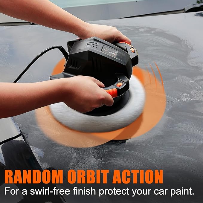 THINKWORK Buffer Polisher,10 Inch Car Polisher Sets with 4 Buffing and Polishing Bonnets,6 Variable Speed 1500-3600 RPM,Double Handle, Ideal for Car Waxing