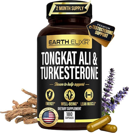 Turkesterone & Tongkat Ali for Men – Natural Testosterone Support, 2-in-1 High Potency Turkesterone Supplement for Men & Women - Made in USA & 3rd Party Tested