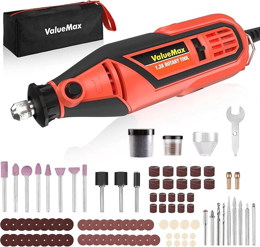 ValueMax Power Rotary Tool Kit, 1.2-Amp Variable Speed Corded Rotary Tool with 120 Pcs Accessories for Crafting, Including Carving, Engraving, Sanding, Polishing, Cutting tools and Carrying Bag