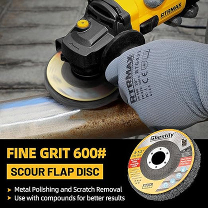 Sbestily 10Pcs 600 Grit Scour Flap Disc 4 1/2 Inch Fine Polishing Buffing Wheel for Metal Stainless Steel Angle Grinder Scouring Pads Scuff Sanding Discs Paint Rust Remover