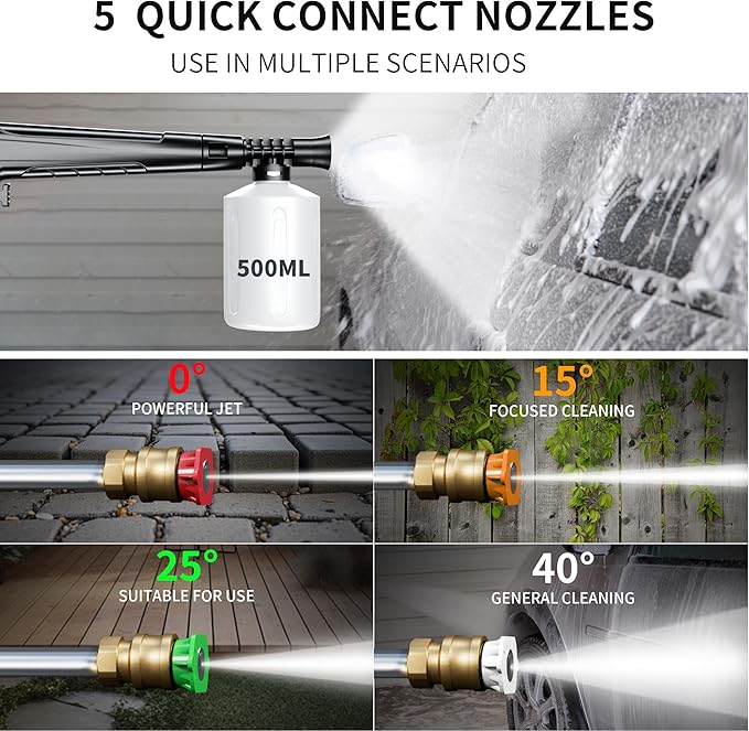 2026Upgraded Pressure Washer 5000PSI with Adj-8-Level Touch Screen, 34" Tall Power Washer, 4 Quick Connect Nozzles, Inlet Hose&Filter&500mlFoam Cannon for Cars/Fences/Driveways,Yellow