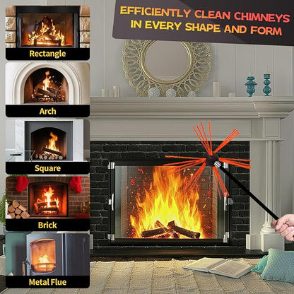 Cleancraft 20 Feet Chimney Sweep Kit, Chimney Cleaning Kit with 6 Flexible Black Chimney Rods, Chimney Brush, Rotary Chimney Cleaning System Driven by Drill