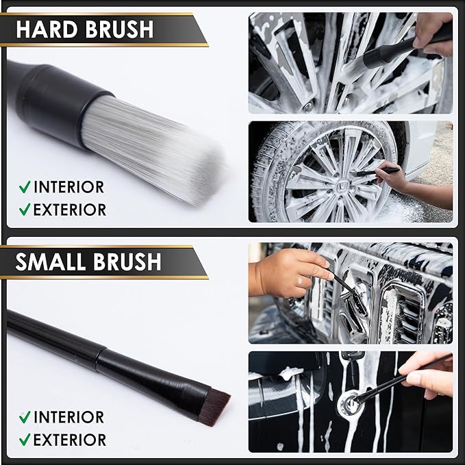 Car Detailing Brush Kit Exterior & Interior Car Cleaner Brush Set | Car Cleaning Kit | Car Accessories | Interior Car Cleaner | Travel Essentials | Black | 5PCS - Japan Import