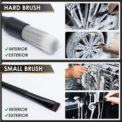 Car Detailing Brush Kit Exterior & Interior Car Cleaner Brush Set | Car Cleaning Kit | Car Accessories | Interior Car Cleaner | Travel Essentials | Black | 5PCS - Japan Import