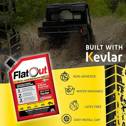 Flat Out Off Road Tire Sealant, Sportsman Formula, Prevents Flat Tires, Fix a Flat Tire, Seals Leaks, Contains Kevlar, 32 Ounce Bag, 4-Pack