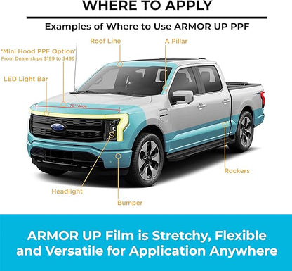 [ARMOR UP] 12"x 80", Mini Hood Dealership Kit Clear Paint Protection Film for Cars, SUV, Full Size Pick-Up Trucks - 8-mil TPU Automotive Protector Wrap - Gloss Finish, Non-Yellowing, UV Protection