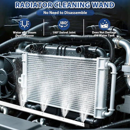 304 Stainless Steel Car Radiator Cleaner 4500PSI High-Pressure 4-Hole Fan Nozzle, 1/5" Ultra-Thin Flat Design, 180° Rotating Brass Adapter, Water-Air Dual-Use. Fits tight spaces