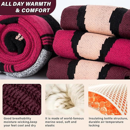 Merino Wool Ski Socks 2 Pairs for Mens Womens Knee High Thermal Snowboarding Socks for Cold Weather