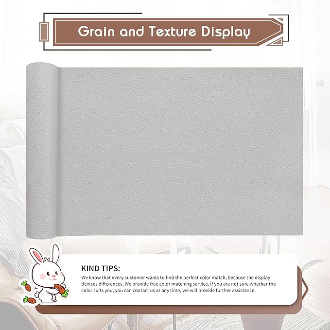KING MOUNTAIN Leather Repair Patch,16 x 60 Inches self Adhesive Leather Repair Tape for Damaged Leather Furniture, Sofa Seating,Car Seats, Leather Goods(Light Grey)