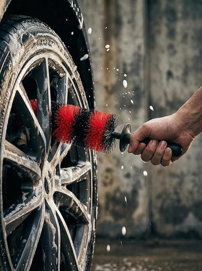 TAKAVU Master Wheel Tire Brush, Easy Reach Wheel and Rim Detailing Brush Long Soft Bristle, Car Tire Brush, Wheel Scrub Brush, Multipurpose use for Wheels Rims Exhaust Tips Motorcycles (Red)