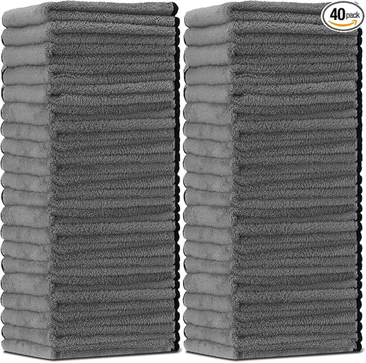 Tallew 40 Pcs Microfiber Towels 16 Inch x 16 Inch Microfiber Cloth Car Drying Towels for Cars Washing Polishing Office Windows Cleaning Household Supplies (Gray)