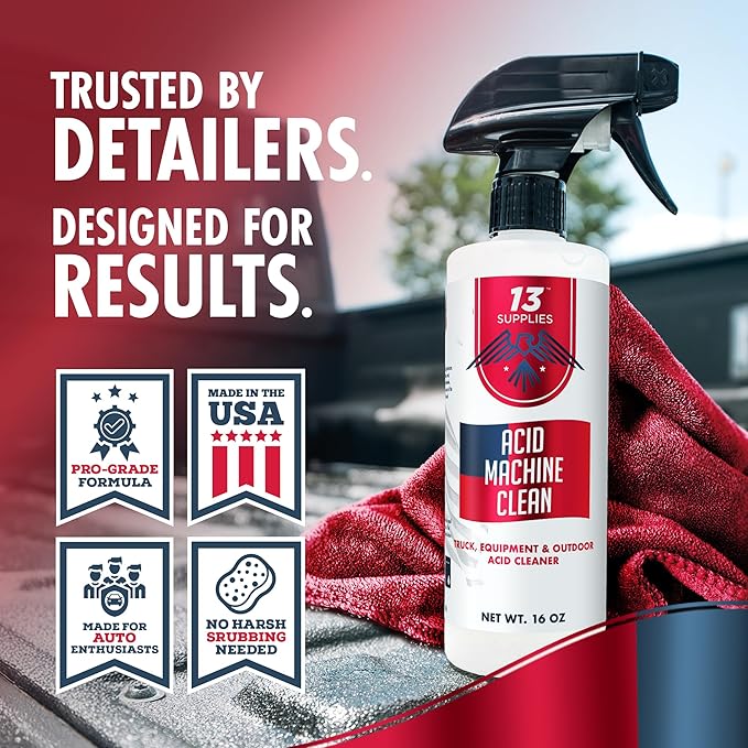 Heavy Duty Car Window Cleaner - Water Spot Remover for Cars, Oil Film Remover and Acid Machine Cleaner for Car Paint, Glass, and Metal, Multi-Purpose Hard Water Stain Remover for Car Detailing – 16 oz