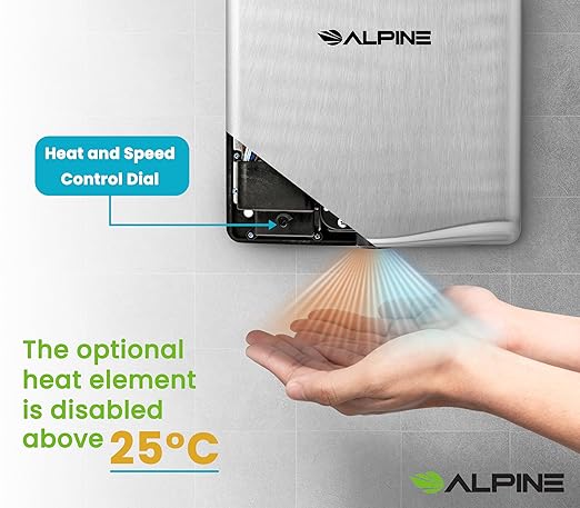 Alpine Commercial Hand Dryer with HEPA Filter, 8 Seconds Extreme Speed Electric Hand Dryer for Home Bathroom/Restaurant with Heat & Speed Control - ADA Compliant (120V Stainless Steel)