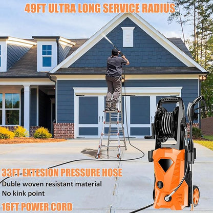 Power Cleaner 5000 PSI with 33FT Hose, 4 Nozzles for Car/Patio Cleaning(Orange)