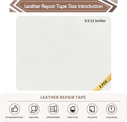 KING MOUNTAIN Leather Repair Patch,2 Packs 9 x 11 Inches self Adhesive Leather Repair Tape for Damaged Leather Furniture, Sofa Seating,Car Seats, Leather Goods（White）