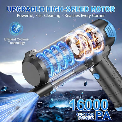 KMM Handheld Car Vacuum Cleaner, 16000PA Air Duster & Vacuum Cleaner, 120W High Power Hand Held Vacuum Cordless, Portable Vacuum Rechargeable with Multi-Nozzles & LED Light for Car, Home, Pet, Office
