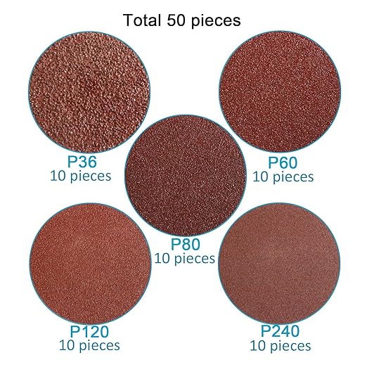 Hiqalty 50PCS 3 inch Sanding Disc Roll Lock Quick Change Disc Sandcloth Surface Conditioning Disc for Die Grinder Strip Grind Polish Burr Finish Rust Paint Removal 36/60/80/120/240#