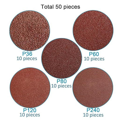 Hiqalty 50PCS 3 inch Sanding Disc Roll Lock Quick Change Disc Sandcloth Surface Conditioning Disc for Die Grinder Strip Grind Polish Burr Finish Rust Paint Removal 36/60/80/120/240#