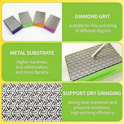 Diamond Hand Polishing Pads, 4PCS Diamond Sanding Pads with Foam Backing 60/100/200/400 Grit,Sanding Block for Glass Wood Ceramic Marble Metal Tile Tools(Wet&Dry