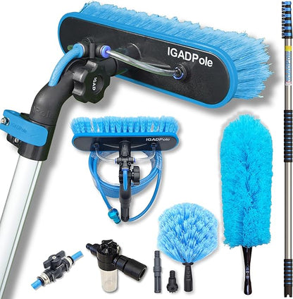 IGADPole 24 FT Washing Kit: Water-fed Brush with Soap Dispenser, Cobweb Dusters, with 6-Stage Telescoping Pole 5-24ft Pole/Window and Dusting Cleaning Kit