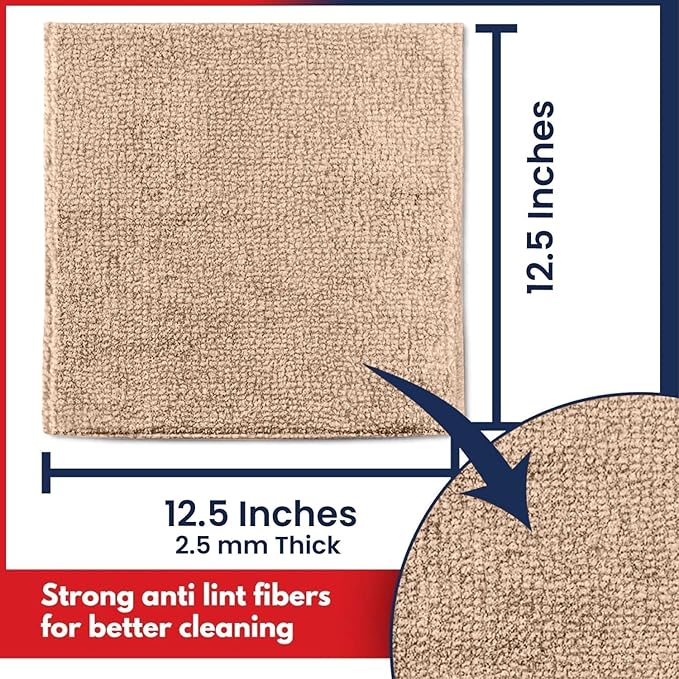 USANOOKS Microfiber Cleaning Cloth - Beige - 24Pcs (12.5x12.5 inch) High Performance - 1200 Washes, Ultra Absorbent Car Towel Traps Grime & Liquid for Streak-Free Mirror Shine - car Washing Cloth
