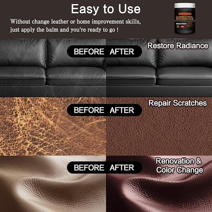 WERBME Leather Recoloring Balm & Color Restorer - 10OZ Multipurpose Dye & Paint for Faded Leather Couches, Car Seats, Shoes | Fix Scratches on Clothing, Furniture & Accessories(Medium Brown)
