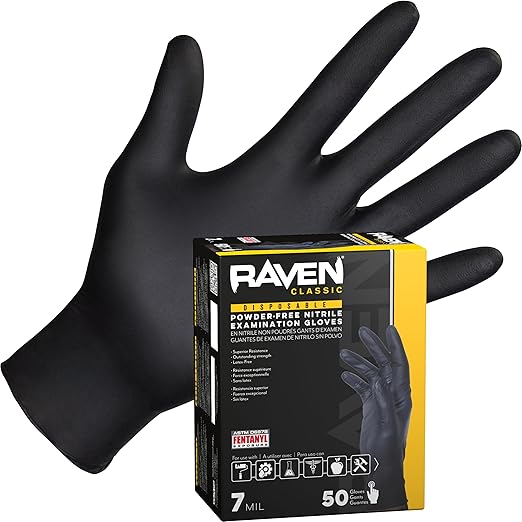 SAS Safety 66519-01 Raven Powder-Free Exam Grade Nitrile - 6 mil 50 Gloves per box
