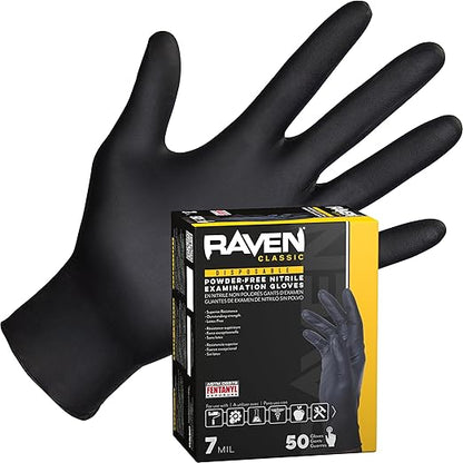 SAS Safety 66519-01 Raven Powder-Free Exam Grade Nitrile - 6 mil 50 Gloves per box