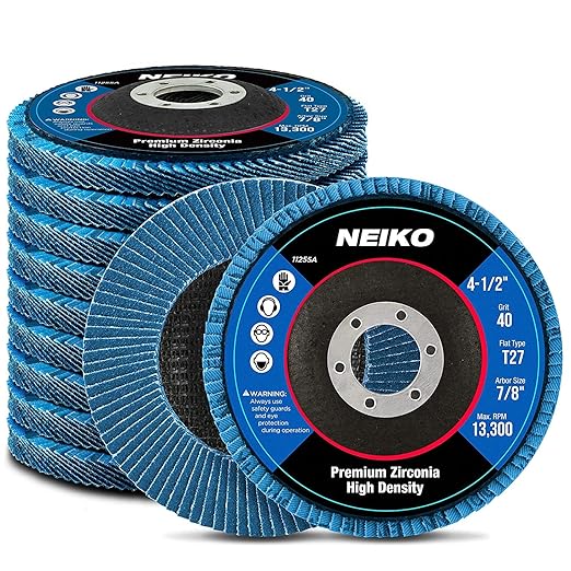 NEIKO 11255A 10 Pack Jumbo Zirconia Flap Discs 4-1/2 for Angle Grinder, 40 Grit Flapper Wheel, Flat T27 Grinding Wheel 4.5 Inch, 7/8" Arbor Grinding Disc, Flap Wheel for Wood & Metal Sanding