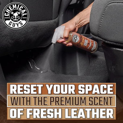 Chemical Guys Leather Scent Premium Air Freshener & Odor Eliminator – Car Air Freshener Leather Scent– Eliminates Odors and Refreshes Cars, Trucks, SUVs and RVs, 16 oz