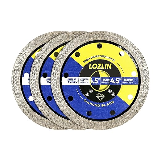 LOZLIN 3-Pack 4.5" Diamond Multi-Purpose Saw Blades - Heavy Duty Angle Grinder Discs for Cutting Marble/Quartz/Stone/Tile/Metal/Plastic (Black Rippled, 3)