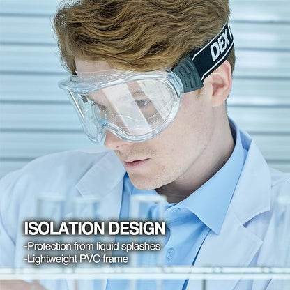 DEX FIT Safety Protective Goggles SG220; 3X Anti Fog & Scratch, Z87 Eye Protection, Adjustable for Lab and Chemistry Work