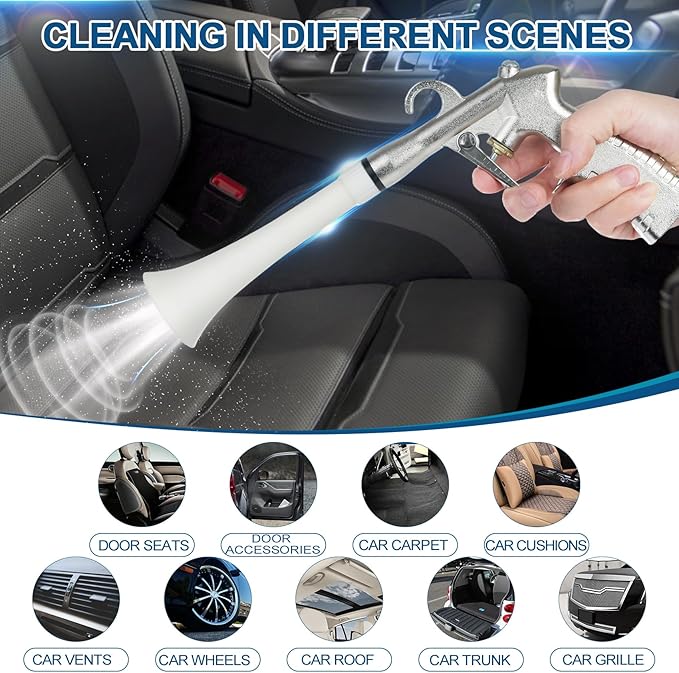 Senduzll Tornado Car Cleaning Gun, Dry Car Detailing Tools, Aluminum Alloy Bearing Nozzlefor, Car Quickly Blasts Dirt and Dust Works with Air Compressor (Silver)