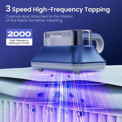 Mattress Vacuum Cleaner Powerful Vibration Cordless Sofa Bed Vacuum Cleaner with UV-C Light, Type-C Charging Port and LED Display, HEPA Filter, Versatile Handheld Vacuums for Bed, Couch, Crib, Carpets
